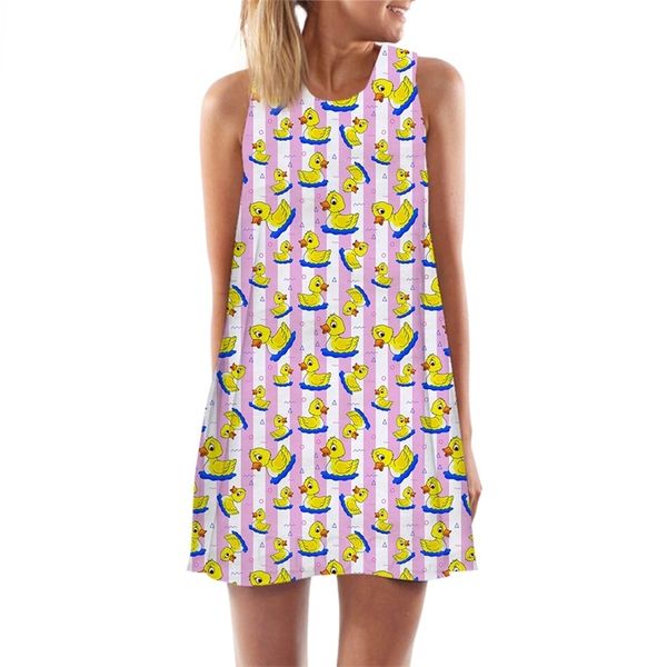 

women tank dress cute little yellow duck 3d pattern dress mini short party female casual vest sleeveless dress w220616, Black;gray