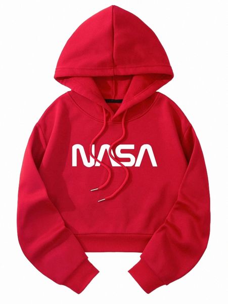 

letter graphic drop shoulder drawstring crop hoodie p3vj#, Black