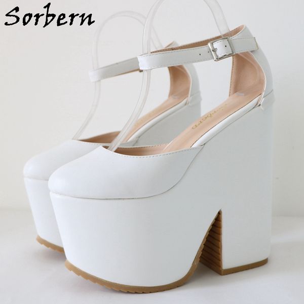 

sorbern women pump dress shoes block heel with ankle strap platform summer style custom size eu43-48, Black