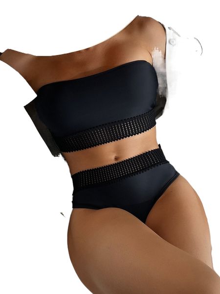 

sxy plain bandeau bikini swimsuit c2pu#, White;black
