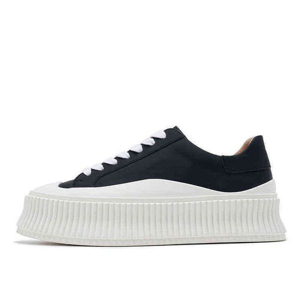 

dress shoes cow leather white women all genuine platform sneaker vulcanized real height increasing woman 220718, Black