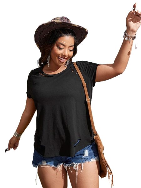 

plus solid ripped tee q0qm#, Black