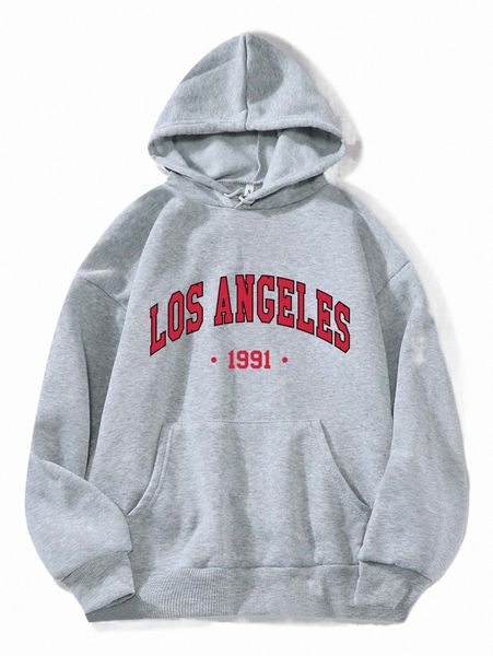 

letter graphic kangaroo pocket drawstring thermal hoodie x0lq#, Black