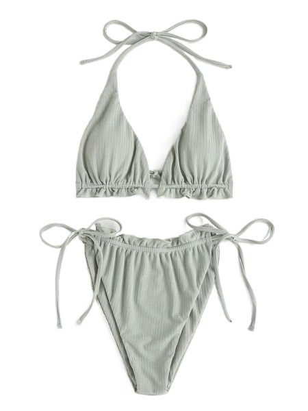 

lettuce trim tie side bikini swimsuit i2n6#, White;black