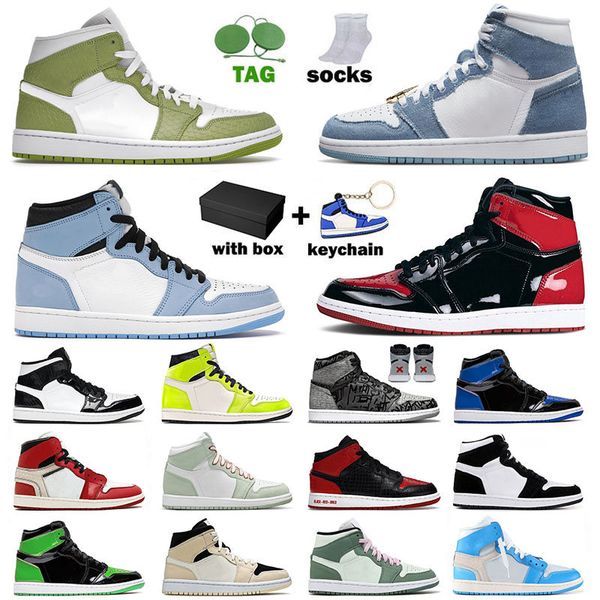 

new arrival jumpman 1 1s mens womens designer basketball shoes denim high green python mid carbon fiber dutch green sports sneakers trainers