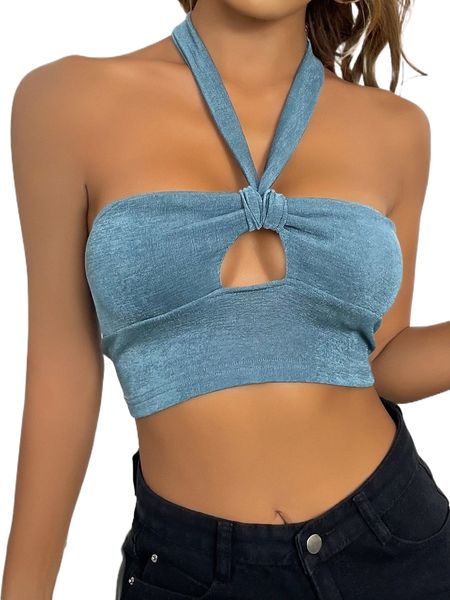 

tie backless peekaboo front velvet crop halter p4lr#, White