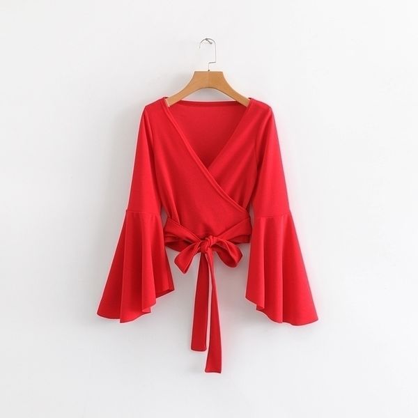 

ff35558 european and american fashion big trumpet sleeve blouse y200403, White