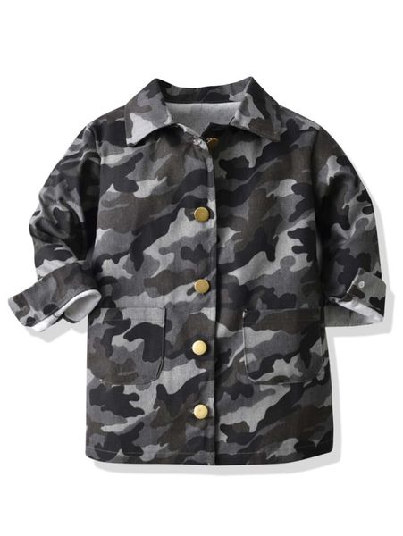 

toddler boys dual pockets button through camo jacket she, Blue;gray