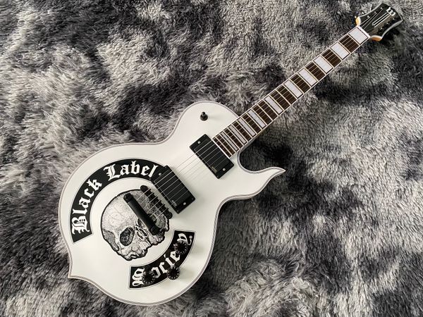 

chinese electric guitar m logo mahogany body and maple neck white color skull