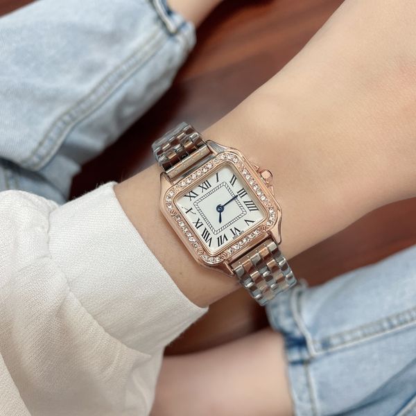 Alta qualidade 904L quartzo suíço Womens assista discagem de diamante moldura de diamante aço inoxidável bracelete de moda feminina relógios de pulso relógio de pulso