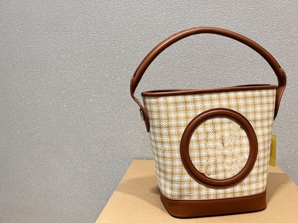 

ladies handbag woven bucket bag sunshine straw summer sunshine beach bags outdoor shopping leisure handbags, Red;black