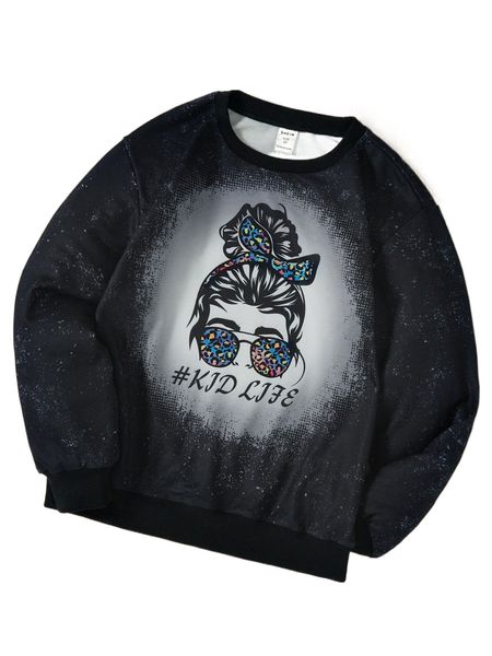 

girls letter & figure graphic drop shoulder sweatshirt y8eq#, Black;white