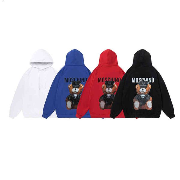 

men's hoodies & sweatshirts autumn and winter back stamping cartoon fur bear long sleeve loose cover hooded sweater for men women sx2q, Black