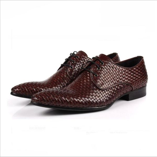 

man woven leather oxford shoes for men formal mariage mens pointed toe dress wedding shoes da020, Black