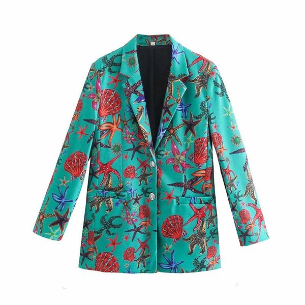 Abiti da donna Blazer Ragazze Giacca da abito casual Autunno Colletto sartoriale Ocean Ainimals Printting Doppio bottone Meduim Donna Ropa De MujerDonna