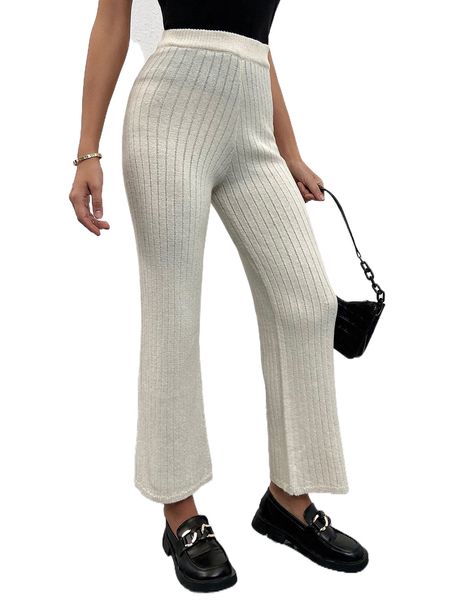 

high waist flare leg knit pants 90ia#, White;black