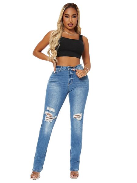 

sxy high waist ripped jeans b4vn#, Blue