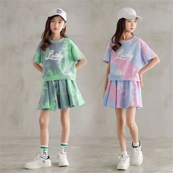 Mädchen Sommeranzug Kinder Kurzarm Top + Röcke 2-teiliges Rockset Kind Sportkleidung Lässige Mädchen Outfits 5 bis 14 220425