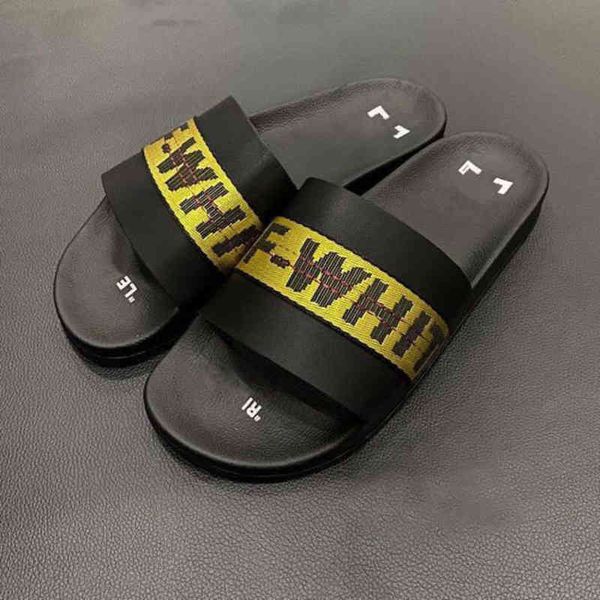 

men's offs luxury women's sandals fashion letter ribbon printing slippers couples beach men outside home slipper female classic br, Black