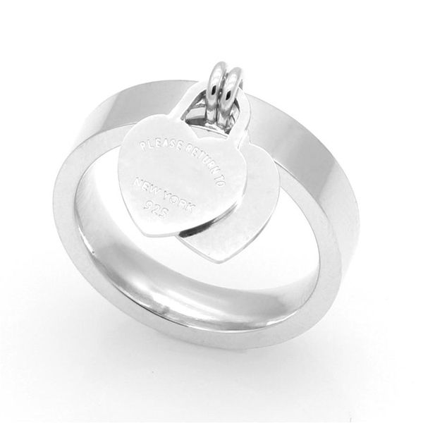 

fashion jewelry 316l titanium gold-plated heart-shaped rings t letter letters double heart ring female ringfor woman 9264258o, Silver