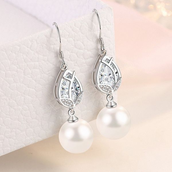 

luxury 925 silver original fine aaa zircon pearl earrings for women fashion jewelry party wedding engagement gifts