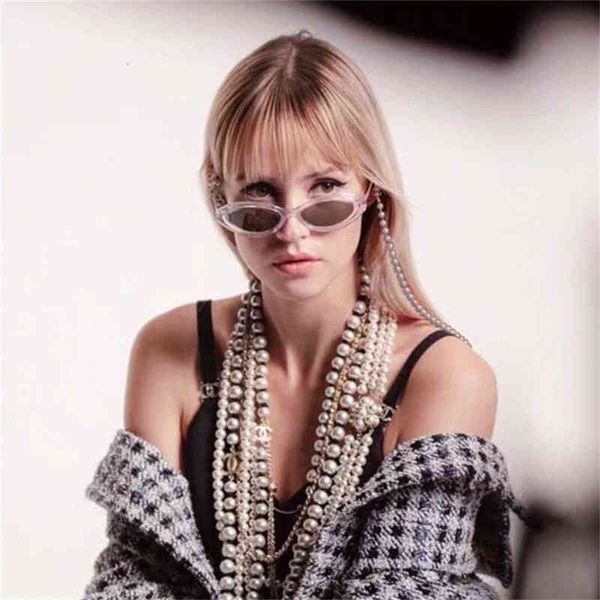 

sunglasses xiaoxian personality oval cat's eye women's net red samayu same pearl chain sunglasses ch5424, White;black