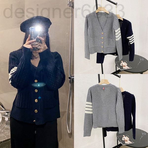 

women's knits & tees designer four bar hollow cardigan spring long sleeve v-neck knitted tb style casual sweater coat net red 85mc, White