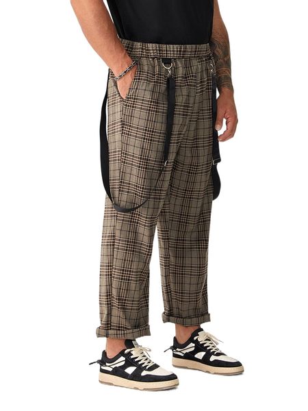 

extended sizes men plaid print overall pants v20l#, Black
