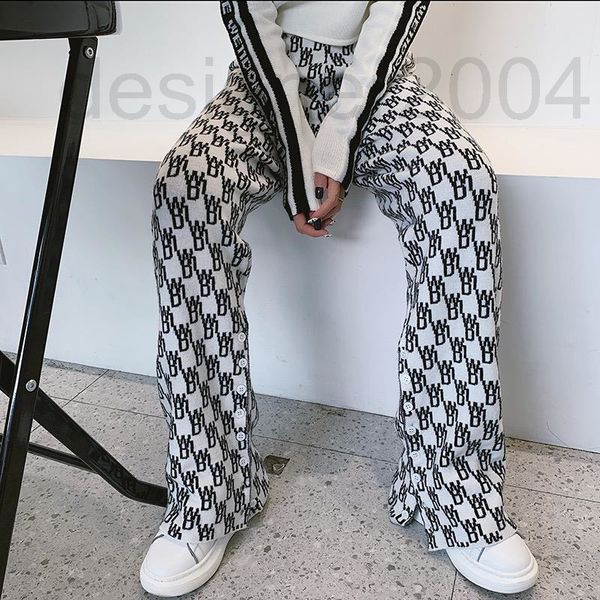 

men's pants designer 2021 spring and autumn new loose white pants women's open leg letters high waist vertical straight trend jjsv, Black