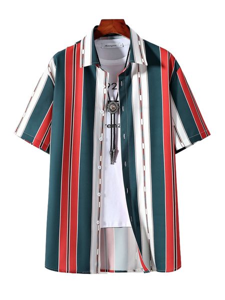 

men block striped shirt without tee g6p9#, White;black