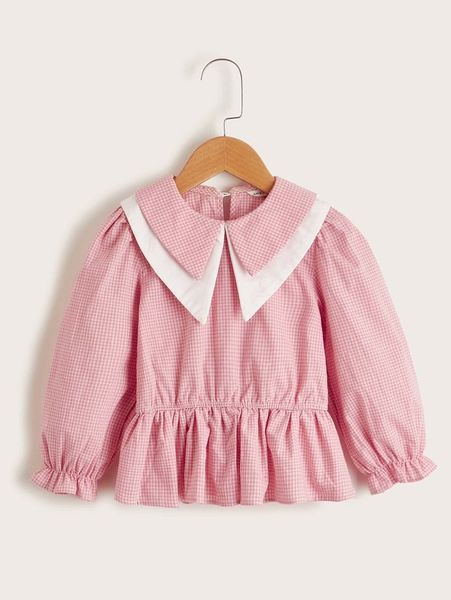 

toddler girls gingham pater pan collar peplum she, White;black