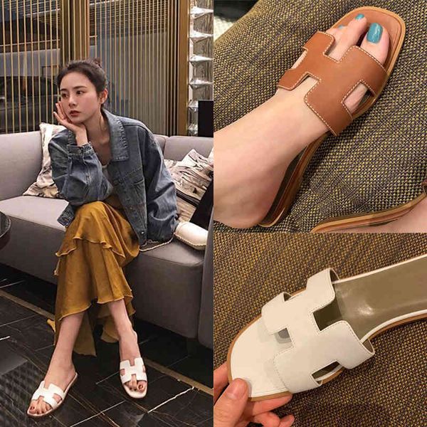 

designer slippers herme classic orans sandals women wear h out in summer ins tide net red 2022 same word are flat bottomed for tourism vacat, Black