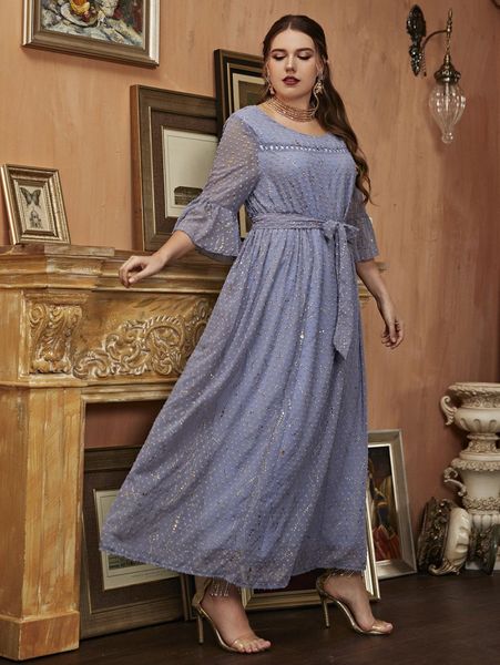 

plus swiss dot belted dress r7vp#, Black