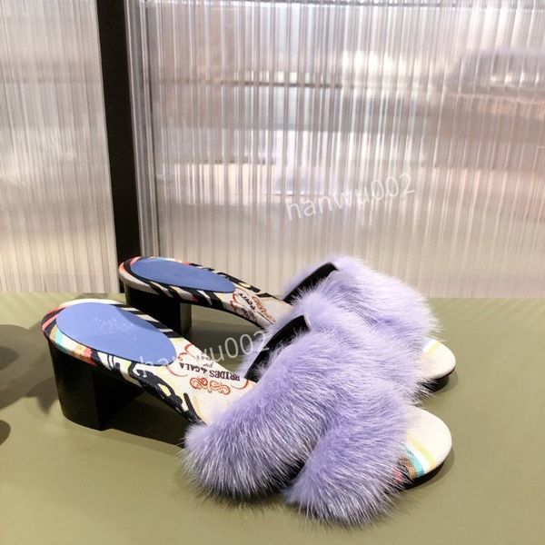 

women mink slippers warm cotton slippers fashion ladies flat minks fur slipper shoes, Black