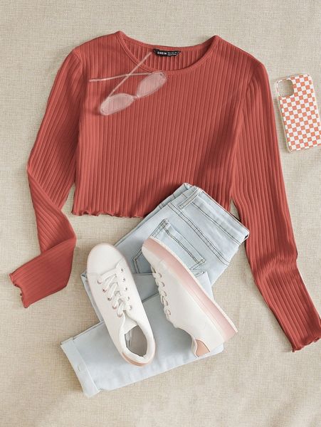 

lettuce edge rib-knit tee m2rx#, White