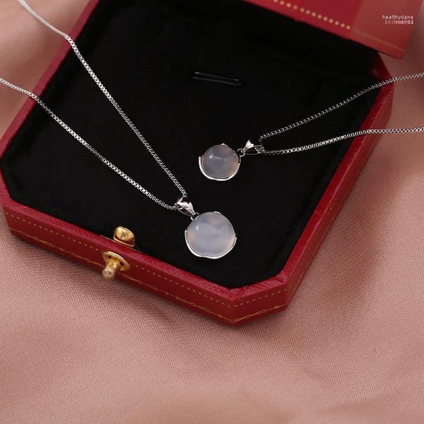 Anhänger Halsketten Luxus Silber Überzogene Weiße Opal Runde Mondstein Frauen Mode Schmuck Halsband Schlüsselbein Kette Charme Halskette Heal22