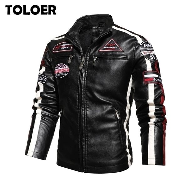 

brand warm men leather jacket mens leather motorcycle standing collar motorcycle style men's leather jackets fashion biker coats 201224, Black