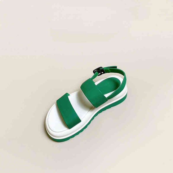 

line sandals women's summer 2022 new net red fashion versatile belt buckle flat casual thick bottomed beach shoes, Black