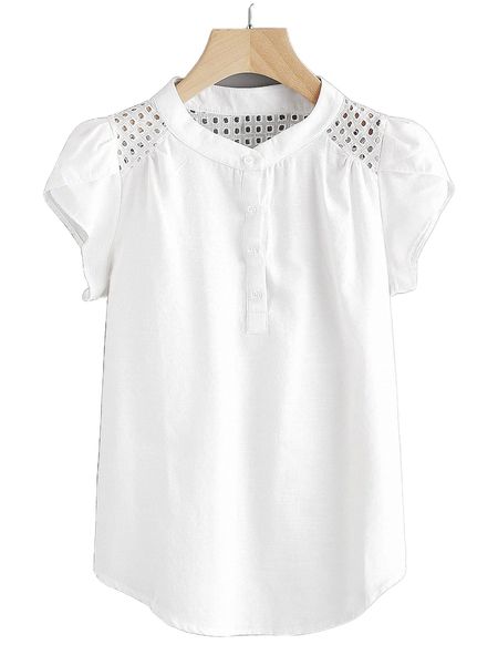 

plus cut out henley blouse x7rm#, Black