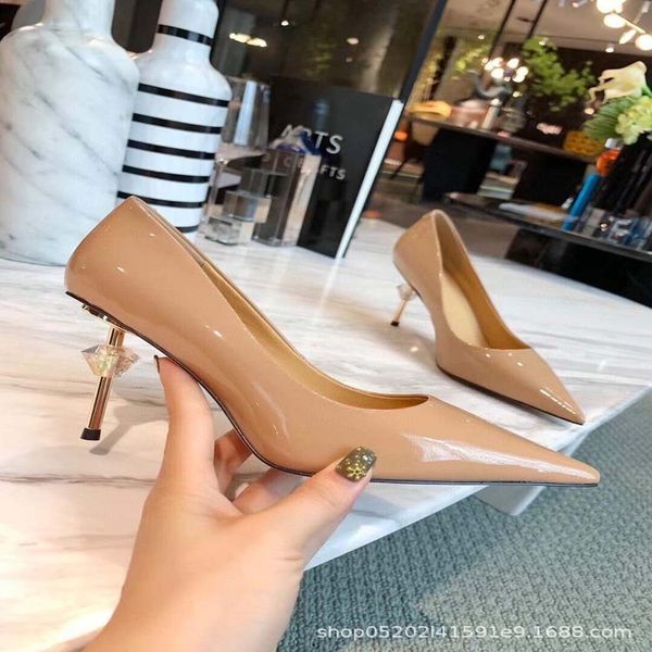 

sandals autumn high heels, thin female pointed temperament, shallow mouth women's single shoes, patent leather fashion, Black