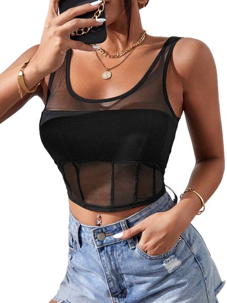

sheer mesh crop tank g9aw#, White