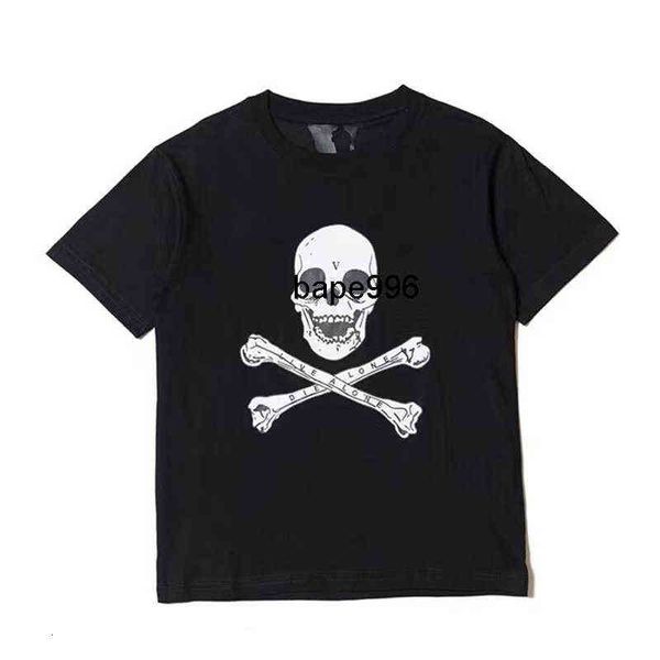 

wang yibo's same vloness halloween skull hip hop big v short sleeve t-shirt for men and women, White;black