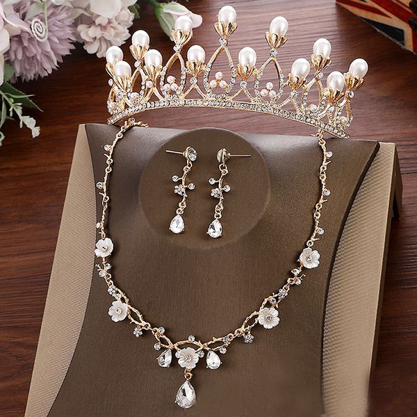 Barok Lüks Kristal Gelin Taç İnci Vintage Diadem Tiaras Kadınlar Gelin Düğün Saç Aksesuarları