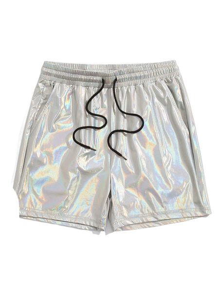 

men reflective drawstring waist shorts j6si#, White;black