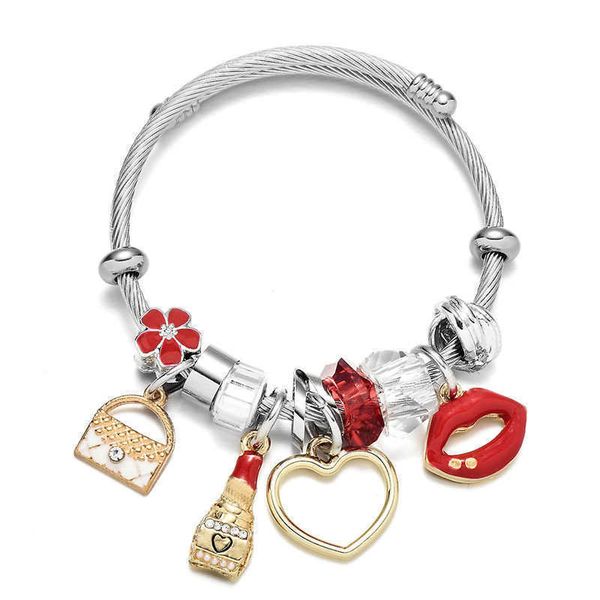 

selling lipstick bag love stainless steel bracelet, Black