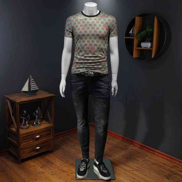 

men's clothing brand short sleeve t-shirt men's 2022 new summer large loose round cotton half top, White;black