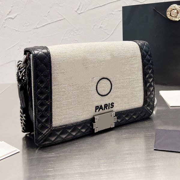

2022ss womens boys flap bag canvas black letter embroidery classic quilted leather bags panel silver hardware chain shoulder crossbody frenc