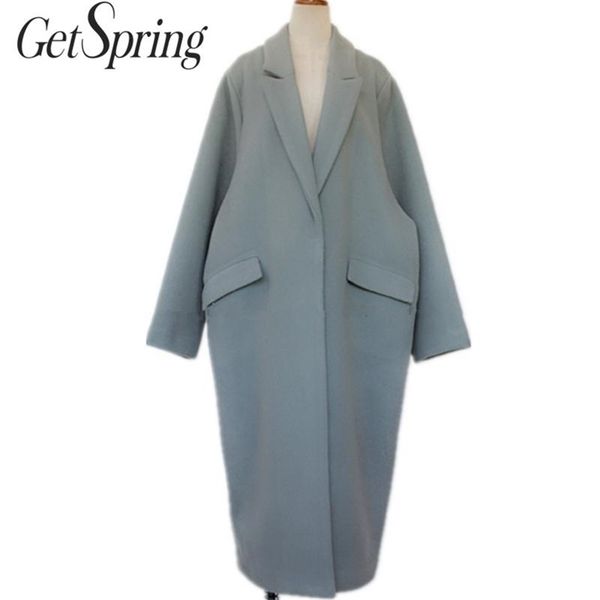

getspring women wool coat thickened cashmere overcoat loose long autumn winter wool jacket women oversized coat woolen coat 201215, Black