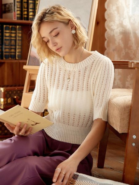 

knit mix pointelle knit without camisole s320#, White;black