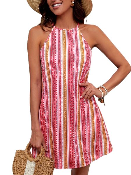 

geo print halter dress m5ts#, Black;gray
